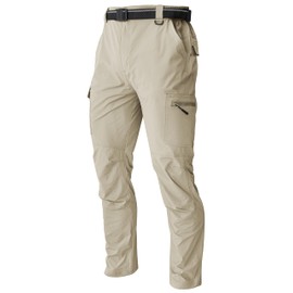Men's Cargo Work Hiking Pants Lightweight Water Resistant Quick Dry Fishing Travel Camping Outdoor Breathable Multi Pockets Light Khaki M