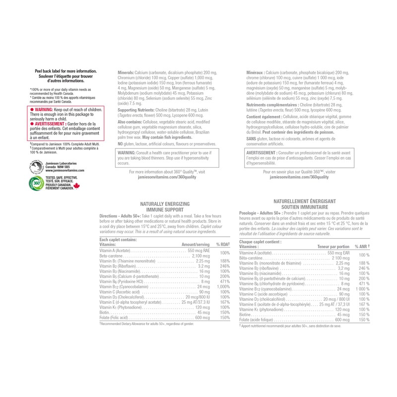 Jamieson 100% Multivitamin for Adults 50+, with Lutein, Lycopene &