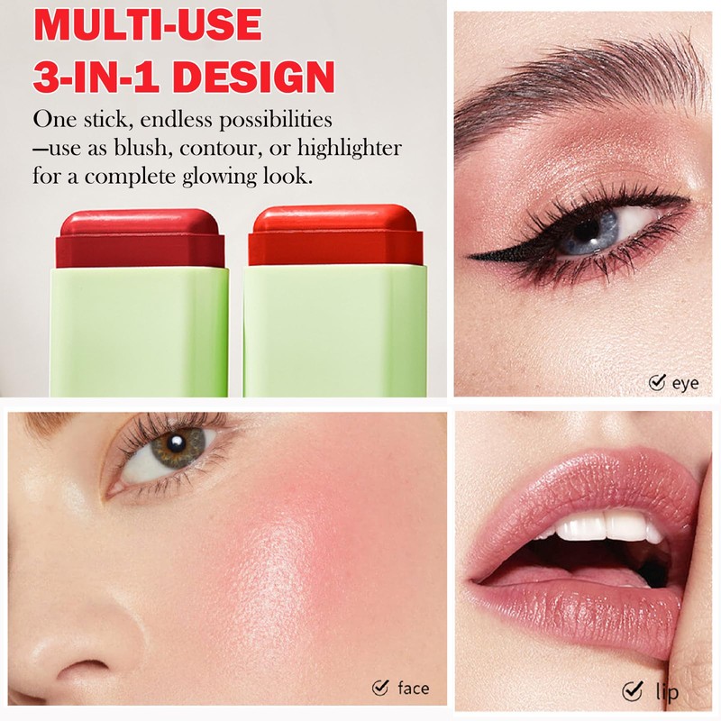 3-in-1 Blush Stick for Cheeks, Lips & Eyes – Long-Lasting