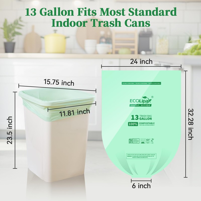 ECOLipak 13 Gallon Compostable Trash Garbage Bags, 100 Count (2