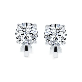 2CT Brilliant Cut Solitaire Round Cubic Zirconia CZ Clip On Stud Earrings For Women Non Piercing Silver Plated Brass