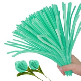 ESUOHYM 200PCS Upgraded Macaron Green Colors Pipe Cleaners Craft Chenille Stems DIY Art Supplies Colorful Thick Fluffy Fuzzy Wire Sticks Bulk for Kids and Adults (Macaron Green)