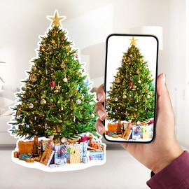 Life Size Christmas Tree Cardboard Cutout, Christmas Tree Cutout with Foldable Stand, Coroplast High Resolution Print Stand Up - 3FT