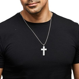 Silver Football Cross Necklace for Men Bible Verse,Religious Faith Christian Scriptures Always Remember Pendant Cross Chain, Baptism 1st First Communion Gifts for Men Graduation Father's day Jewelry