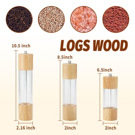 SHIKORI Pepper Grinder Salt Grinder Wooden Pepper Mill Grinder w/Adjustable Coarse, Tall Wood Refillable Manual Pepper Grinder Mill Peppermill for Black Peppercorn-Log 10in