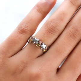 TJC Star Stacker Band Ring for Women in Yellow and Rose Gold Plated 925 Sterling Silver Size T with High Gloss Gift for Her Metal Wt. 4.24 Grams