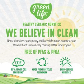 GreenLife Soft Grip Healthy Ceramic Nonstick 7" and 10" Frying Pan Skillet Set, PFAS-Free, Dishwasher Safe, Gray