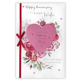 Wife' Wedding Anniversary Large Card - Sentiment Verse & Flowers Embossed with Rose Gold Foil & 3D Embellishments - Made in the UK by IC&G