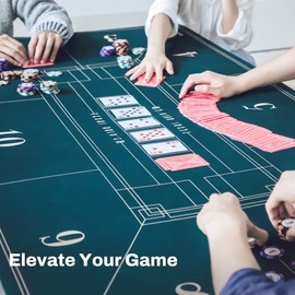 SLOWPLAY 70 x 35 Inch Texas Hold'em Poker Mat | Portable Poker Table Top with Art Deco Layout Print, Hemmed Edges, Smooth Surface, and Premium Carrying Bag for Games Everywhere