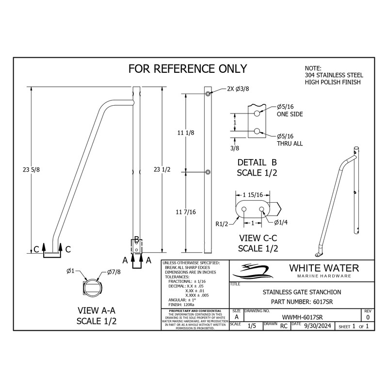 White Water Gate Stanchion (6017SR - Rail Side Right)