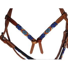 Leatherera Leather Beaded Headstall For Horse Full Con Pony, Beaded Headtsall For Horse, Stainless Steel Fittings