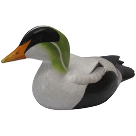 Brave Wings Hand Carved Wooden Decoy Duck ~ Common Eider Duck 27cm Long ~ Ornament Sculpture Figurine Statue Unique Table Decoration Home Decor ~ 5255