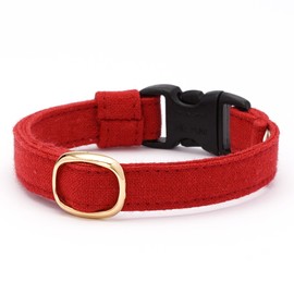 Popone Cat Collar, MUJI Cotton Plain, Safety Buckle, Bell Included, Bald Resistant (Red Red, S)
