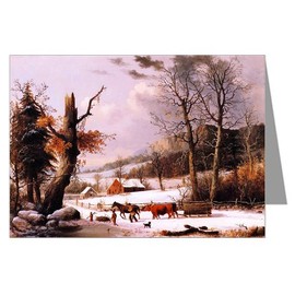 Currier and Ives Vintage Holiday G.H.Durrie, Gathering Wood for Winter 1855 Christmas Greeting Card set