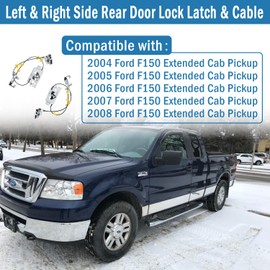 Rear Door Lock Latch & Cable - Left Driver & Right Passenger Side - Fit for 04-08 Ford F150 Extended Cab Pickup, Locking Latches Assembly Replaces# 6L3Z-18264A01-B 6L3Z-18264A00-B