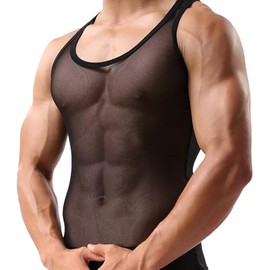 ZJWeiLan Men's Mesh Tank Top Vest, See-Through Casual and Comfortable Vest Black