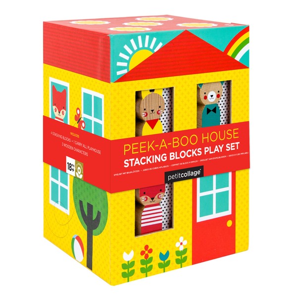 Petit Collage Nesting and Stacking Blocks Playset with 3 Wooden Characters