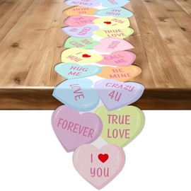 Camino de mesa de San Valentín, colorido corazón de amor, 72 x 13 pulgadas, diseño de corazón de caramelo, para decoración de cocina, comedor, boda, compromiso, aniversario, decoración de fiesta