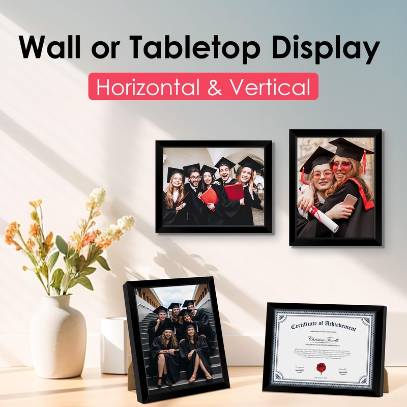 FIXSMITH 8.5x11 Diploma Frame, Black Picture Frame with Clear Plexiglass,