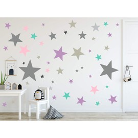 Timalo® 120-Piece Wall Stickers for Children's Room XL Stars Pastel Wall Stickers – Stickers – 73079, pink