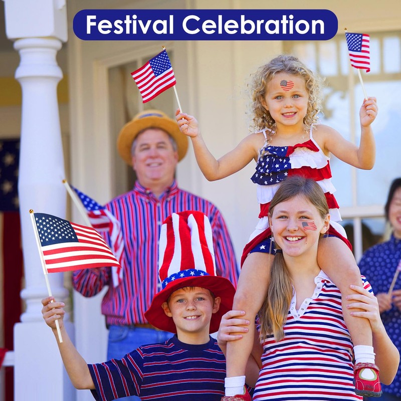 AhfuLife 100pcs American USA Flags on Sticks for 4th July