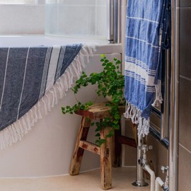 Nicola Spring Round Beach Towel - 190cm - Navy - Pack of 1 - Turkish Cotton Towel Lightweight Hammam Quick Drying Adults Large Towels Absorbent Bath Sheet