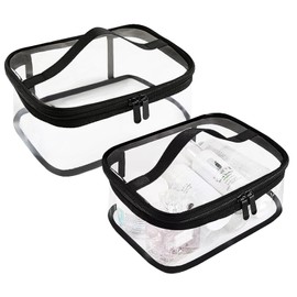 Clear Toiletry Bag, 2PCS Clear Make up Bag, Transparent Cosmetic Bag with Handle Zipper Transparent Cosmetic Bags Portable Makeup Bag for Travel Business Bathroom(Black)