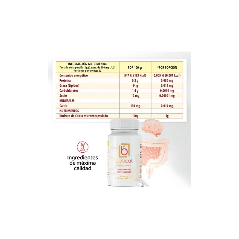 Butical Butirato De Calcio 60caps 500mg Prebiotico Posbiotic Sabor Sin