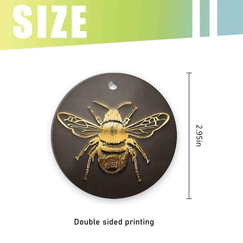 Ornamento de Navidad de cerámica con pedente, abeja dorada 3D