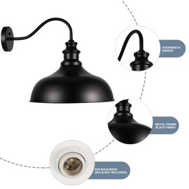 Diyel Dusk to Dawn Gooseneck Barn Light Outdoor, 20 Inch Dome Exterior Light Fixture Outside for House, Farmhouse Outdoor Wall Mount Light in Black Finish for Porch, Entryway, Garage, DDRZ015 BK-2PACK