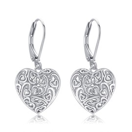 NIFUNAO Heart Earrings 925 Sterling Silver Heart Dangle Drop Earrings Heart Jewelry for Women Heart