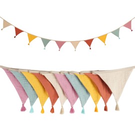Alaoo Fabric Bunting Banner,Triangle Garland Flags with Tassels,Double Sided Colorful Cotton Bunting for Birthday,Wedding,Baby Shower,Indoor Activity Party Festivals Decoration(Candy Pink)