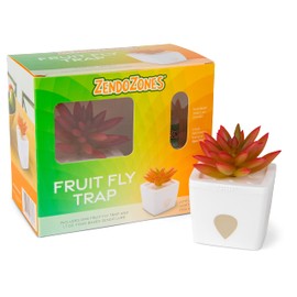 ZendoZones Fruit Fly Trap with Zendo Lure, Joyful Janet with Plastic, White Base, Refillable and Reusable, Long-Lasting