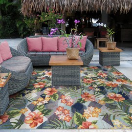 DECOMALL Outdoor Area Rug for Patio Gazebo Balcony Backyard, Flower Rugs, 3' 6" x 5' 6"