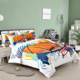 Bodhi 3D Hand Drawn Basketball Sports Comforter Set for Teen Boys,Kids Soft Microfiber Bedding Set with Pillowcases,Twin Size,2PCS,1 Comforter Set+1 Pillow Shams #4008