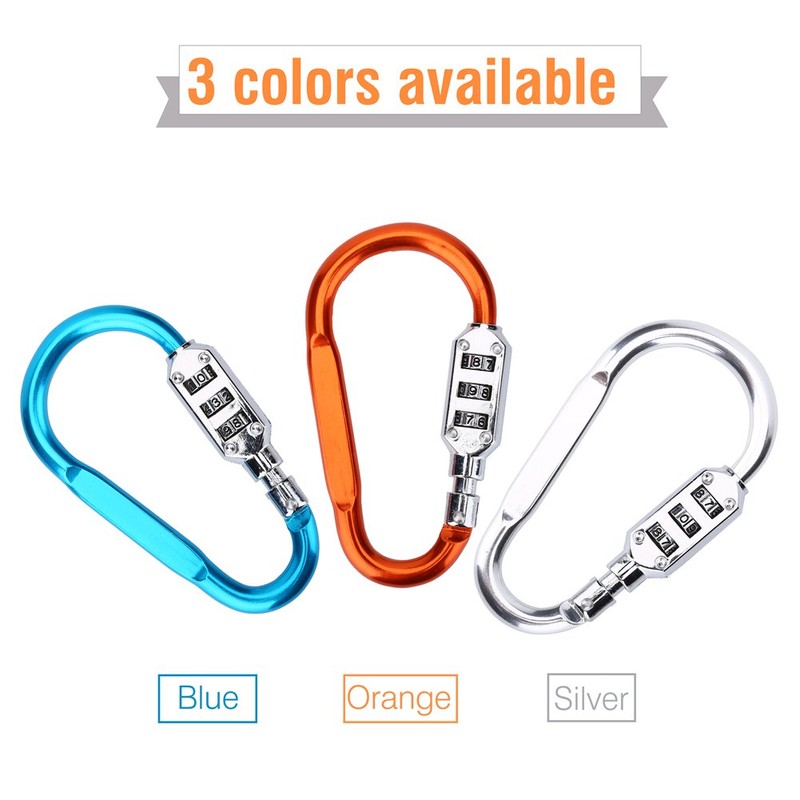 Travel Bag Luggage Security Locking Carabiner Padlock with 3 Digits