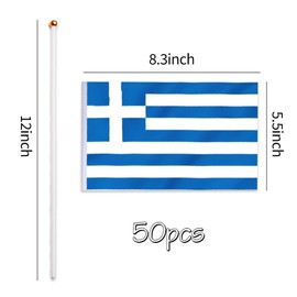 50 Packs Greece Small Buntings on Sticks Hand Waving Bunting Hand Held Mini Solid Bunting Small Buntings on Stick Party Garden Decorations Sporting Events Outdoor Decorations 14 * 21cm/5.5 * 8.2in