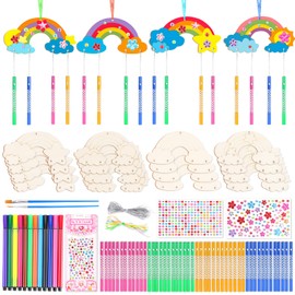 OOTSR Pack of 12 Craft Set Children's Birthday Wooden Wind Chime Rainbow Crafts, Arts and Crafts Gifts for Girls Boys Toy DIY Craft Set Decoration
