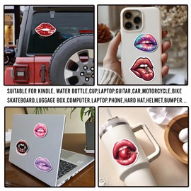 WESILY Pack 50 PCS Lip Kiss Stickers Waterproof Vinyl Decals Birthday Valentines Day Theme Decorations Laptop Journal Phone Water Bottle Party Supplies Favors Gifts for Kids Girls Women
