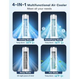 COOLECH 42 INCH Windowless Portable Air Conditioners w/4 Modes & 3 Speeds, 1-Gal Tank for 15H Cooling, 12H Timer, Swamp Cooler Air Conditioner No Window Needed, 90° Oscillating AC Unit for Bedroom