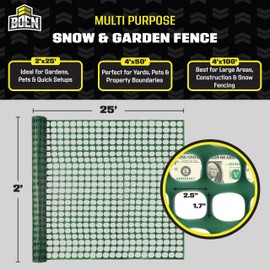 BOEN 2' x 25' Green Temporary Fencing, Mesh Snow Fence, Plastic, Safety Garden Netting, Above Ground Barrier, for Deer, Kids, Swimming Pool, Silt, Lawn, Rabbits, Poultry, Dogs