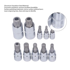 Set of 10 Triple Square Spline Bit Sockets M4 to M18 1/4in 3/8in 1/2in Drive CRV Bit Socket Set with Storage Box