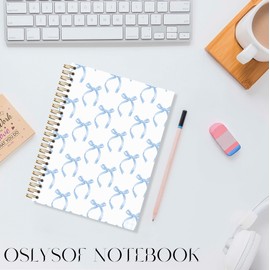 OSLYSOF Blue Coquette Bow Spiral Notebook, Girly Preppy Blue Notebooks for Note Taking, Aesthetic Journal for Women, Coquette Office Supplies, Preppy Bow Journal 5.5x8.3 Inch with 164 Pages