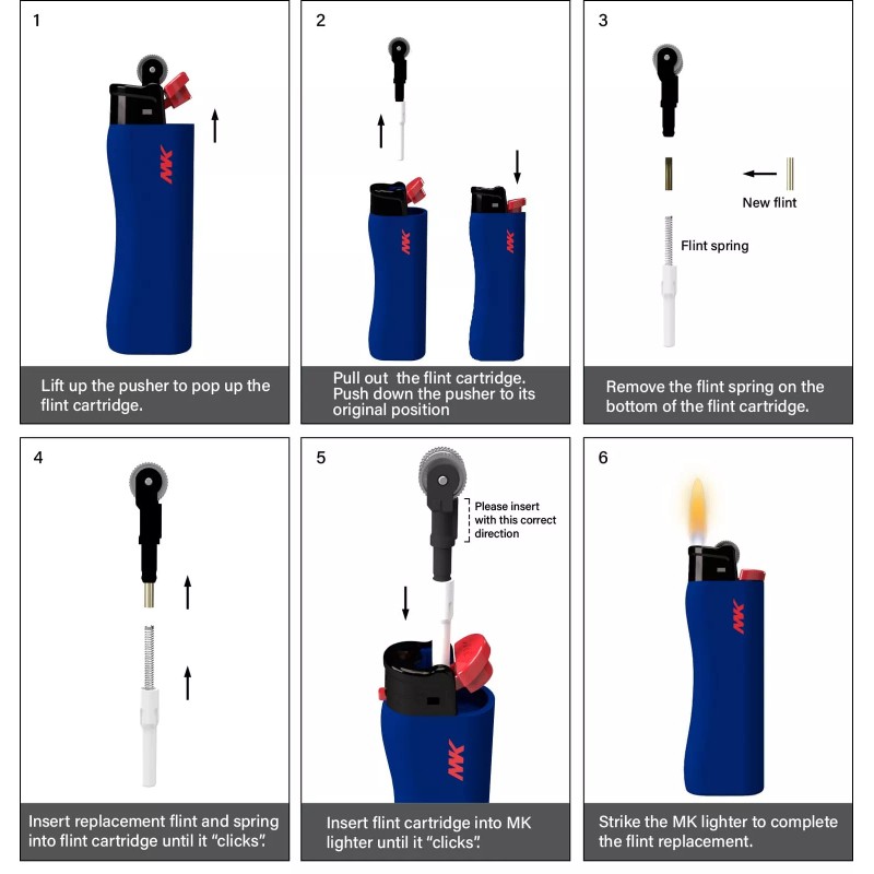 MK Lighter 9G Flint Strike Refillable Lighters, Ideal to use
