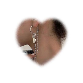 W WEILIRIAN Chain Dangle Earrings for Teenagers Girls Long Chain Earrings Silver Open Hoop Earrings Circle Hoop Earrings Punk Asymmetrical Earrings Jewellery for Women Gifts, Alloy Steel