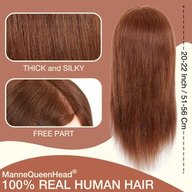 Mannequin Head with Human Hair - 20-22" Cosmetology Mannequin Head with 100% Real Human Hair for Braiding Practice Cutting - Manikin Head with Human Hair for Hairdresser (Brown)