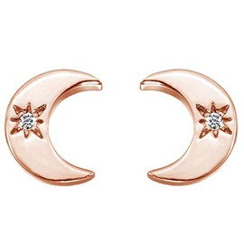 Lajoia Jewelry Women's Moon Stud Earrings Sterling Silver 925 Filigree Earrings Moon Stud Cubic Zirconia, Sterling Silver