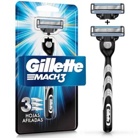 GILLETTE Mach3, Rastrillo para Afeitar Reutilizable, 1 Mango  2 Cartuchos con 3 Hojas para Rasurar la Barba, Afeitado al Ras, Rastrillo para Hombre   
