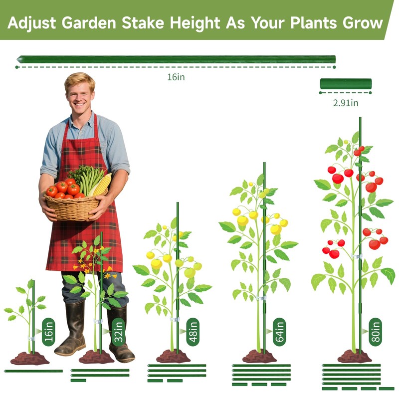 70pcs Garden Stakes Set, 16 Inches Plastic Coated Metal Plant