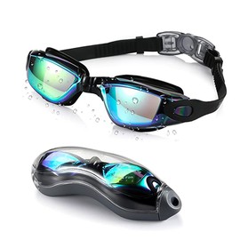 BNGXR Swimming goggles, anti-glare swimming goggles with anti-fog and UV protection, unisex swimming goggles with glasses box, swimming goggles with wide lenses, diving goggles, no leakage for summer